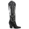 Pointed Toe Chunky Heels Rhinestones Crystals Cowboy Western Knee Highs Boots - Black