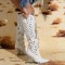 Pointed Toe Chunky Heels Rhinestones Crystals Cowboy Western Knee Highs Boots - White