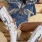Pointed Toe Chunky Heels Rhinestones Crystals Cowboy Western Knee Highs Boots - White