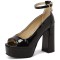 Peep Toe Ankle Buckle Straps Chunky Heels Platforms Pumps - Black