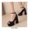 Peep Toe Ankle Buckle Straps Chunky Heels Platforms Pumps - Black