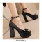 Peep Toe Ankle Buckle Straps Chunky Heels Platforms Pumps - Black