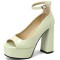 Peep Toe Ankle Buckle Straps Chunky Heels Platforms Pumps - Green