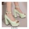 Peep Toe Ankle Buckle Straps Chunky Heels Platforms Pumps - Green