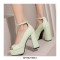 Peep Toe Ankle Buckle Straps Chunky Heels Platforms Pumps - Green