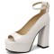 Peep Toe Ankle Buckle Straps Chunky Heels Platforms Pumps - White