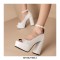 Peep Toe Ankle Buckle Straps Chunky Heels Platforms Pumps - White