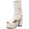 Peep Toe Platforms Chunky Heels Ankle Buckle Straps Back Zipper Summer Pumps Booties - White