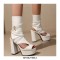 Peep Toe Platforms Chunky Heels Ankle Buckle Straps Back Zipper Summer Pumps Booties - White