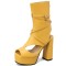 Peep Toe Platforms Chunky Heels Ankle Buckle Straps Back Zipper Summer Pumps Booties - Yellow