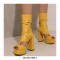 Peep Toe Platforms Chunky Heels Ankle Buckle Straps Back Zipper Summer Pumps Booties - Yellow
