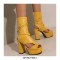 Peep Toe Platforms Chunky Heels Ankle Buckle Straps Back Zipper Summer Pumps Booties - Yellow