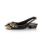 Pointed Toe Metal Decorated Stiletto Heels Silk Slingback Flats Sandals - Black