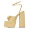 Peep Toe Butterfly Knot Ankle Gladiator Buckle Straps Chunky Heels Platforms Glitters Sandals - Gold