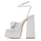 Peep Toe Butterfly Knot Ankle Gladiator Buckle Straps Chunky Heels Platforms Glitters Sandals - Silver