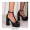 Peep Toe Ankle Buckle TStraps Platforms Chunky Heels Summer Pumps - Black