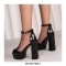 Peep Toe Ankle Buckle TStraps Platforms Chunky Heels Summer Pumps - Black