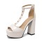 Peep Toe Ankle Buckle TStraps Platforms Chunky Heels Summer Pumps - White