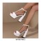 Peep Toe Ankle Buckle TStraps Platforms Chunky Heels Summer Pumps - White