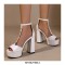 Peep Toe Ankle Buckle TStraps Platforms Chunky Heels Summer Pumps - White