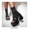 Peep Toe Snake Print Platforms Ankle Highs Short Back Zipper Chunky Heels Summer Boots - Black