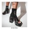 Peep Toe Snake Print Platforms Ankle Highs Short Back Zipper Chunky Heels Summer Boots - Black