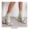 Peep Toe Snake Print Platforms Ankle Highs Short Back Zipper Chunky Heels Summer Boots - White