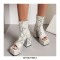 Peep Toe Snake Print Platforms Ankle Highs Short Back Zipper Chunky Heels Summer Boots - White