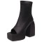 Peep Ankle High Back Zipper Chunky Heels Platforms Satin Pumps Boots - Black