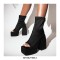 Peep Ankle High Back Zipper Chunky Heels Platforms Satin Pumps Boots - Black