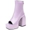 Peep Ankle High Back Zipper Chunky Heels Platforms Satin Pumps Boots - Purple