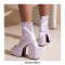 Peep Ankle High Back Zipper Chunky Heels Platforms Satin Pumps Boots - Purple