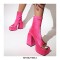 Peep Ankle High Back Zipper Chunky Heels Platforms Satin Pumps Boots - Rose Red