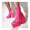 Peep Ankle High Back Zipper Chunky Heels Platforms Satin Pumps Boots - Rose Red