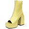 Peep Ankle High Back Zipper Chunky Heels Platforms Satin Pumps Boots - Yellow