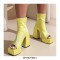 Peep Ankle High Back Zipper Chunky Heels Platforms Satin Pumps Boots - Yellow
