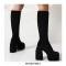 Round Toe Knee Highs Chunky Heels Side Zipper Platforms Super Sexy Suede Boots - Black