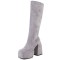 Round Toe Knee Highs Chunky Heels Side Zipper Platforms Super Sexy Suede Boots - Gray