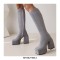 Round Toe Knee Highs Chunky Heels Side Zipper Platforms Super Sexy Suede Boots - Gray