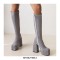 Round Toe Knee Highs Chunky Heels Side Zipper Platforms Super Sexy Suede Boots - Gray
