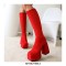 Round Toe Knee Highs Chunky Heels Side Zipper Platforms Super Sexy Suede Boots - Red