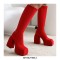 Round Toe Knee Highs Chunky Heels Side Zipper Platforms Super Sexy Suede Boots - Red