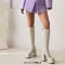 Square Toe Chunky Heels Knee Highs Snake Prints Side Zip Platforms Boots - White Faux Leather