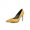 Pointed Toe Stiletto Heels Crocodile Pattern Pumps - Yellow