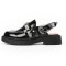 Round Toe Belt Buckle Decorated Slingback Flats Sandals Loafers - Black