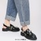 Round Toe Belt Buckle Decorated Slingback Flats Sandals Loafers - Black