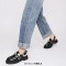Round Toe Belt Buckle Decorated Slingback Flats Sandals Loafers - Black