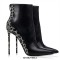 Pointed Toe Stiletto Heels Back Zipper Ankle High Booties - Black