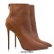 Pointed Toe Stiletto Heels Back Zipper Ankle High Booties - Brown