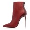 Pointed Toe Stiletto Heels Back Zipper Ankle High Booties - Burgundy